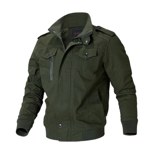 Mens Military Cargo Jacket Cotton Canvas Stand Collar Epaulettes Multi Pocket Outerwear Casual Spring Autumn Coat For Men