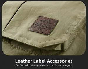 Vue détaillée de l'étiquette en cuir sur un gilet de travail de couleur vert olive