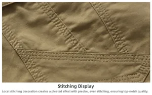 Detailed view of reinforced stitching and twill cotton fabric on cargo shorts