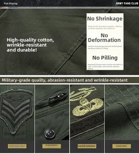 Detail of army green tactical jacket with U.S. ARMY embroidery and durable cotton texture