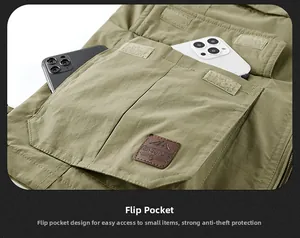Détail de gilet avec grande poche à rabat et fermeture velcro pour l'usage extérieur