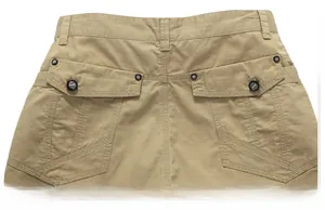 Detailed view of khaki cargo shorts featuring reinforced rear flap pockets and durable twill