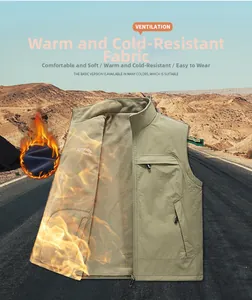 Detail of outdoor reversible vest with stand collar and warm fleece lining for men