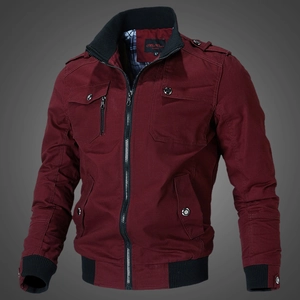 Men's Cotton Military Workwear Jacket Stand Collar Slim Fit Multi Pocket Casual Windproof Long Sleeve Outwear Cargo Top