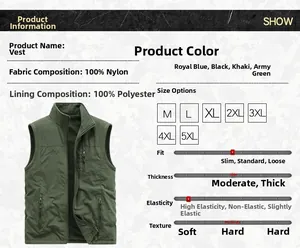 Detail of army green outdoor fleece vest with standing collar and zipper pockets