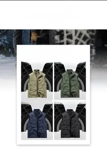 Detail showing four colors of reversible fleece vest with zipper pockets for outdoor wear