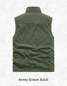 Rear view of army green polar fleece vest showing stand collar and durable stitching detail