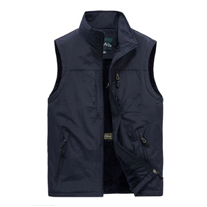 Outdoor Fleece Lined Windproof Vest Men Multi Pocket Stand Collar Sleeveless Jacket Fishing Photography Autumn Winter Coat