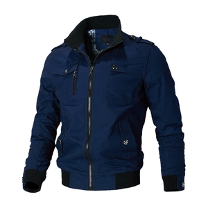 Men's navy blue cotton pilot jacket with multi-pockets and military style design