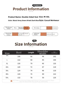 Size chart for reversible outdoor vest showing measurements from M to 5XL for perfect fit