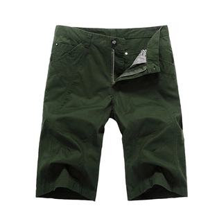 Men Casual Cotton Cargo Shorts Loose Fit Solid Color Outdoor Multi Pocket Summer Knee Length Pants