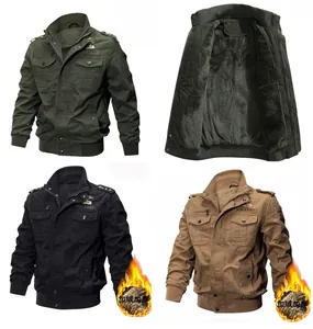 Detail view of cotton tactical jacket with fleece lining in army green black and khaki