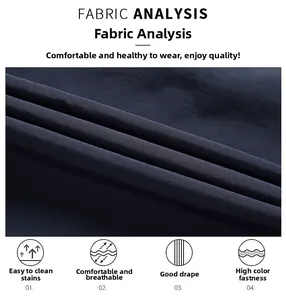 Detail of wrinkle-resistant and breathable navy fabric with fine twill texture
