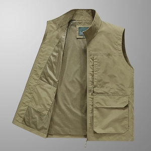 Outdoor Herren Weste Mit Vielen Taschen Nylon Netzfutter Atmungsaktiv Angeln Fotografie Casual Stehkragen Ärmellose Weste Jacke