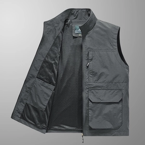 Mehrzweck-Outdoor-Weste für Herren mit Netzfutter und vielen Taschen in Dunkelgrau