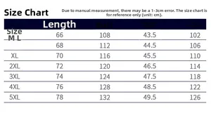 Size chart for outdoor utility vest showing measurements from size M to 5XL in centimeters