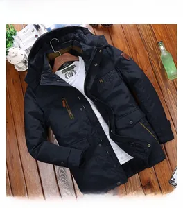 Detail view of thickened winter jacket with warm fleece lining and windproof navy fabric