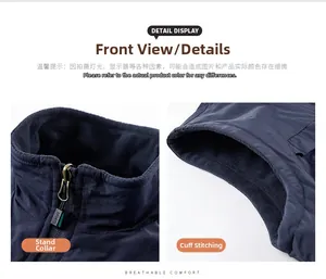 Detail view of the durable SPORTS zipper and warm fleece lining on this navy blue vest