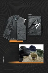 Detail view of breathable mesh lining and cargo pockets on men's outdoor utility vest