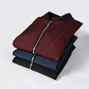 Men's casual bomber jackets in burgundy, navy blue and black with ribbed collar and zipper