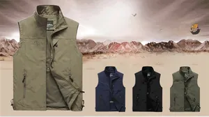 Detail view of multi-pocket outdoor vest with breathable mesh lining and stand collar