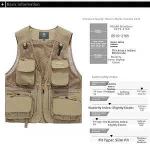 Détail du tissu en maille respirante et des poches fonctionnelles sur le gilet d'extérieur