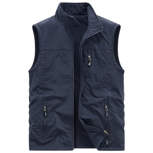 Men's warm polar fleece outdoor vest with stand collar and zipper pockets in charcoal