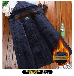 Detail view of fleece-lined hooded parka with warm thickened lining and snap button closure