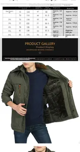 Detailed size chart for men's hooded winter jacket from size L to 6XL with measurements