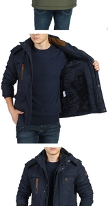 Detail of winter hooded jacket with warm fleece lining and Rough Stock embroidery