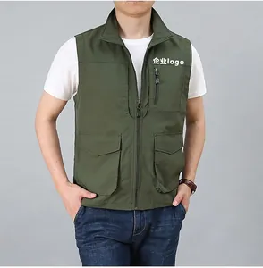 Men's Multi Pocket Utility Vest Stand Collar Casual Workwear Fishing Sleeveless Photography Jacket Outdoor Breathable Top