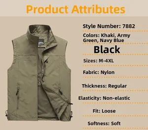 Detailed view of green multi-pocket outdoor vest with side zippers and mountain logo