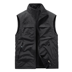 Men's outdoor reversible vest with stand collar and warm polar fleece lining in black