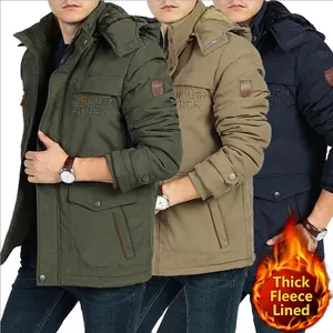 Men's Winter Thickened Cotton Jacket Fleece Lined Hooded Warm Coat Casual Windproof Multi Pocket Parka Outwear For Men