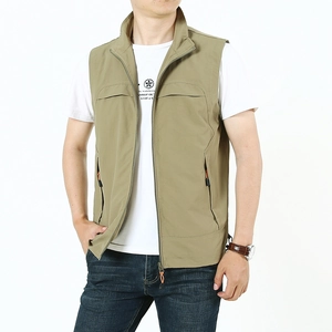 Gilet Multi-Poches de Plein Air pour Hommes Coupe-Vent en Nylon Léger Col Montant Gilet Cargo pour l'Alpinisme Voyage Vêtements pour Hommes