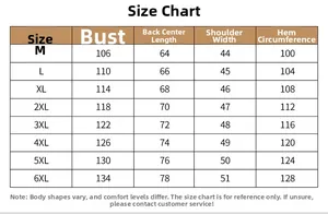Size chart table for men's vest from M to 6XL with chest and length measurements