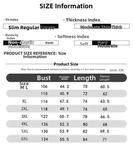 Tabella taglie dettagliata per camicia cargo uomo con misure da M a 6XL in cm