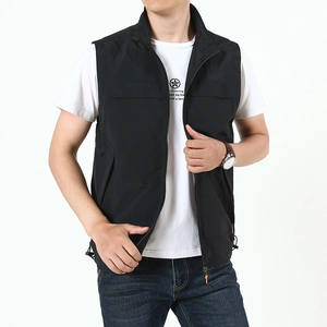 Gilet d'extérieur noir léger pour homme avec col montant et fermeture éclair printemps