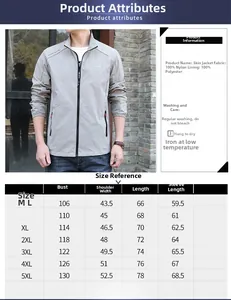Tableau des tailles détaillé pour veste de protection UV légère avec mesures de poitrine