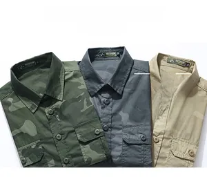 Chemises camouflage à plat en vert, gris et kaki avec poches extérieures et coupe classique