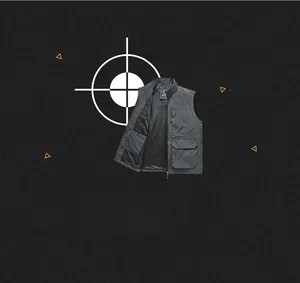 Detail of multi-pocket tactical vest with breathable mesh lining and stand collar