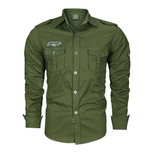 Chemise cargo homme à manches longues style militaire vert olive avec poches de poitrine