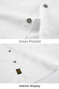 Dettaglio della camicia bianca da uomo in cotone con tasca interna e bottoni personalizzati