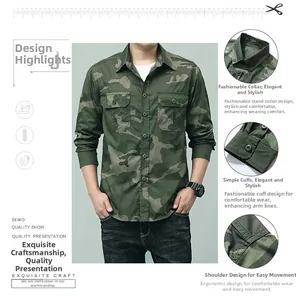 Détails de la chemise de camouflage avec gros plan sur le col, les poignets et l'épaule