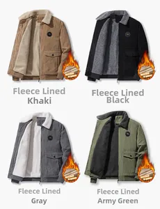 Veste en velours côtelé pour hommes avec doublure polaire en noir gris et vert