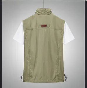 Rear view of outdoor utility vest showing classic label and adjustable hem drawstrings