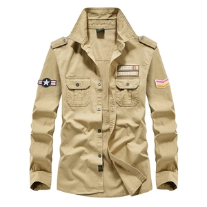 Camicia Cargo Uomo Maniche Lunghe Misto Nylon Stile Militare Top Workwear Con Multitasche E Ricami Per Casual Outdoor Moda Autunno Primavera