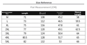 Tableau des tailles détaillé pour chemise camouflage homme, mesures allant du M au 5XL