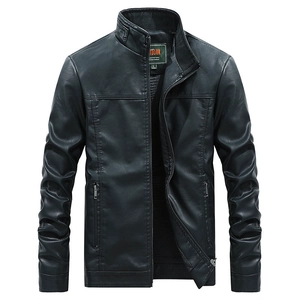 Herren Stehkragen PU Lederjacke Warm Fleece Gefüttert Kunstleder Motorradmantel Einfarbig Casual Reißverschluss Outwear Für Herbst Winter