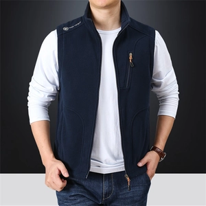 Men's Fleece Vest Sleeveless Jacket Stand Collar Warm Polar Fleece Waistcoat With Zipper Pockets For Outdoor Winter Casual Men Clothing